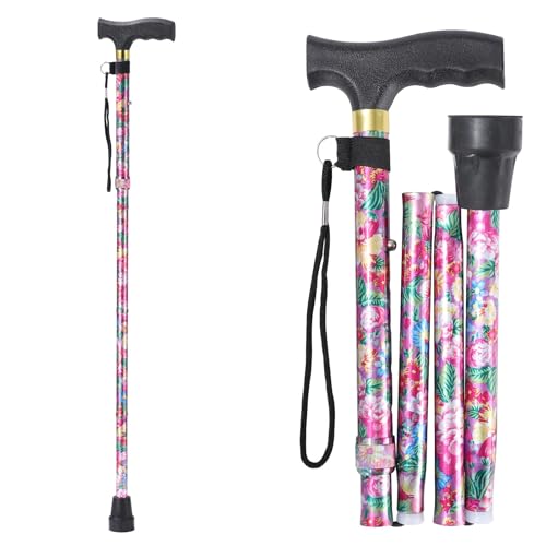 Bastón ANCKNE para mujer, ligero, altura ajustable de 5 niveles y bastones plegables de aluminio para personas mayores, mango ergonómico con ruedas, bastón plegable portátil