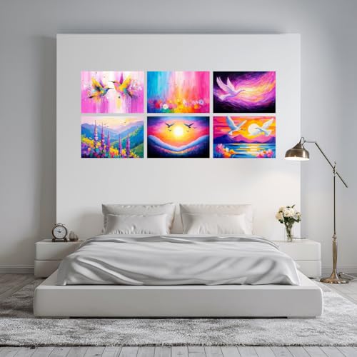 Image of SiddArtify Colorful Bird Wall Art Prints Set - Abstract Animal Poster Decor for Living Room Bedroom Office - 8x12 inch Board Pack of 6