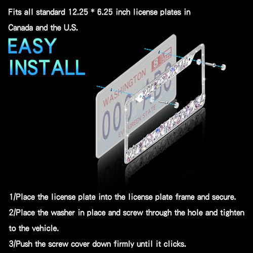 Mulixis Bling License Plate Frame for Women 2 Pack Stainless Steel Rhinestone License Plate Holder Handmade Glitter White Crystal Diamond Girl Lincense Plate Cover by Mulixis - Image 6