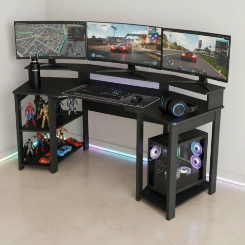 Mesa Gamer ME4167 186,6cm Preto Preto Preto