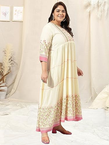 Image of MIRCHI FASHION Women Cotton Regular Plus Size Embroidered Printed Anarkali Kurti