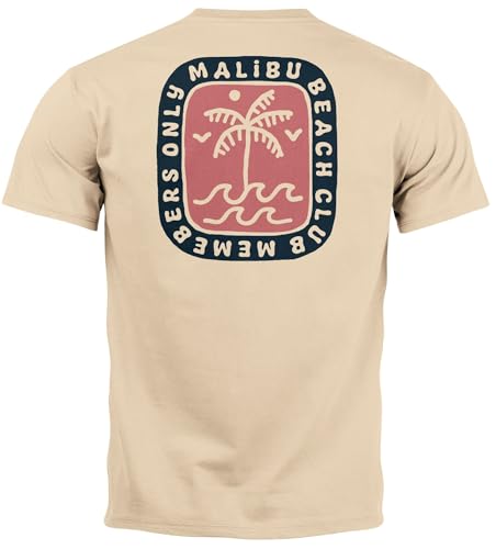Neverless® Herren T-Shirt Backprint Surfer Style mit Grafik Aufdruck Malibu Beach Sommer Sonne Fashion Natur L