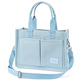 EWSNM Tote Bag for Women Totes Large Laptop Bags with Crossbody Shoulder Gifts For her Mom Teachers Reusable Canvas Travel Handbag - Light blue