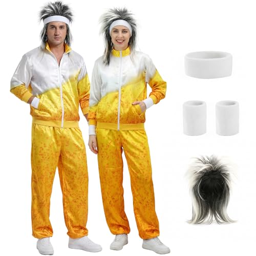 Funnlot 80er Jahre Outfit Damen Herren - 6pcs 80er Trainingsanzug BierkostüM Partner Paar Gruppen Lustige KostüM Karneval Fasching Party KostüM Erwachsene L