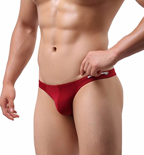 Sexy Contracted Thong Shapewear G-string For Men Pure Color Underwear B1143 (XL, Black/Dark blue/Wine red)2