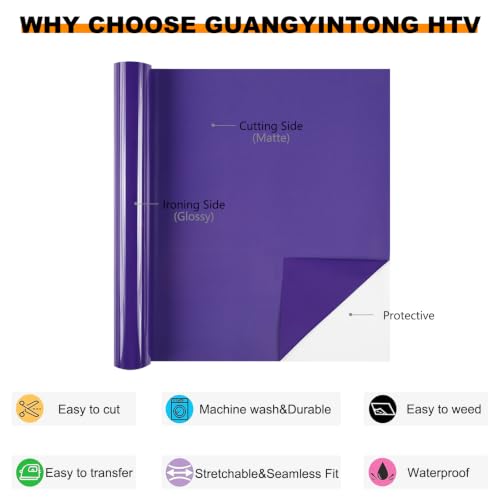 Image of guangyintong Heat Transfer Vinyl HTV Rolls, Purple Iron on Vinyl 12 inch x 55ft