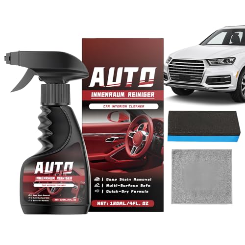 カーインテリアクリーナー - 120ml ディテーリングスプレー | レザー保護剤 タオルスポンジ付き,インテリア レザー カーペット 内装 ガラス ファブリック トリム トラック カー ホーム用