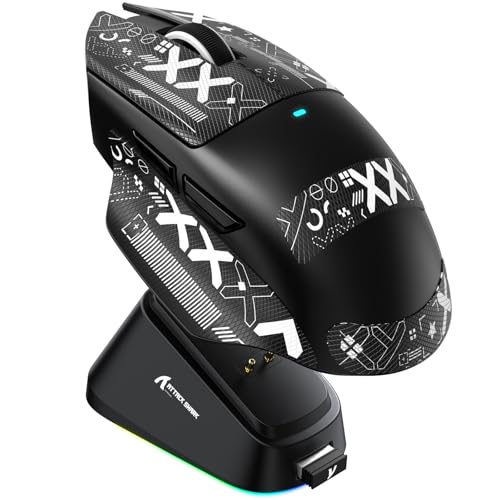 Image of ATTACK SHARK V6 Wireless Gaming Mouse with RGB Charging Dock, 25K DPI PAW3311 Sensor, 1K Polling Tri-Mode Ergonomic PC Mice, 5 Programmable Bottons, Cloud-Based AI Driver for Win /Mac,Black&Tape