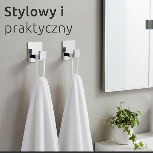 ECENCE 2x Samoprzylepne haczyki na ręczniki bez konieczności wiercenia chrom uchwyty na ręczniki ze stali nierdzewnej, haki samoprzylepne, haki do montażu na ścianie