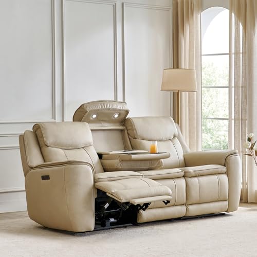Image of Home Centre | Potsdam Half Leather 3-Seater Zero Gravity Electric Recliner | Recliner Sofa for Living Room | Ivory | 1 Year Warranty