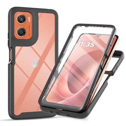 Lvnarery For Motorola Moto G06 Case with Built-in Screen Protector Military Grade Shockproof Clear Cover 360 Full Body Protective Rugged Bumper Phone Case for Motorola Moto G06 Black