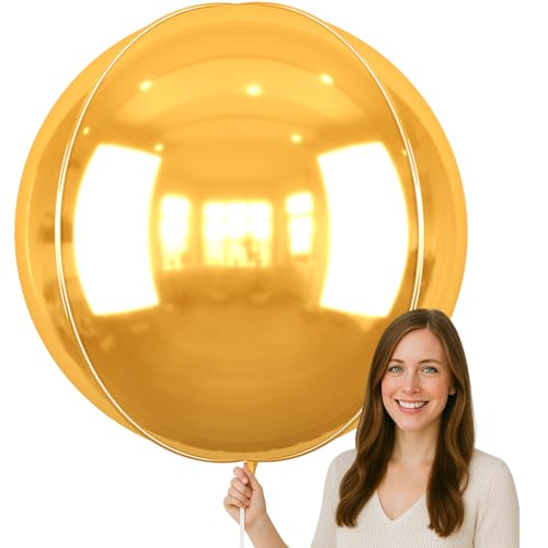 Image of 50 Inch Metallic Gold Round Foil Balloons 3pcs Large Mylar Balloons | Jumbo Giant Helium 4D Ball Balloons for Birthday Party, Graduation, Wedding, Christmas, New Year, Disco Prom Party Decoration