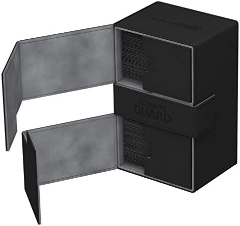 Ultimate Guard Flip 'n' Tray 160+, Deck Case for 160 Double-Sleeved TCG Cards +Dice Tray, Black/Grey, Independent Magnetic Closure & Microfiber Lining