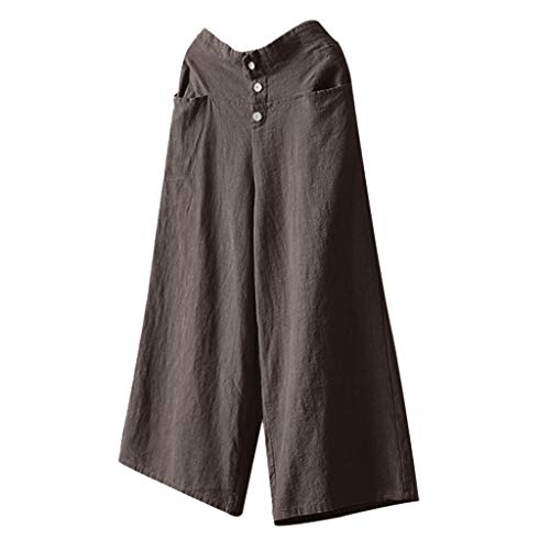 SERYU Women Palazzo High Waist Wide Leg Culottes Cotton Linen Trousers Loose Pants Brown