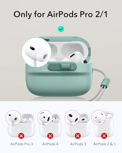 Image of ESR for AirPods Pro 2 Case (2023 /2022 /2019, 2nd /1st Gen), Compatible with Airpods Pro 2 (USB-C /Lightning Cable), MagSafe Ready, Magnetic Lid Lock, Full Drop Protection Cover with Lanyard, Green