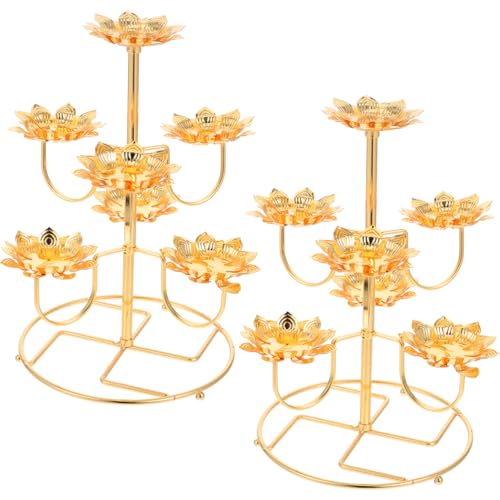 HOMSFOU Lotus Eternal Light Candle Holder Metal Lotus Flower Tealight