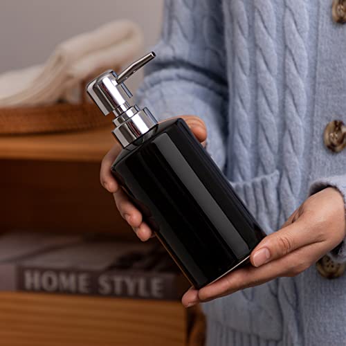 Image of FE Soap Dispenser, 300ml /10oz Ceramic Liquid Soap Pump Dispenser, Refillable Dish Soap Dispenser for Kitchen Bathroom Washroom (Black)