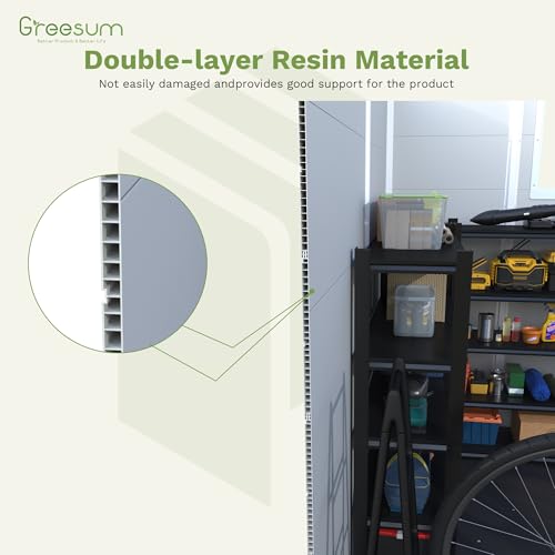 Image of Greesum 6x8FT Plastic Outdoor Storage Shed with Floor, Resin Sheds with Lockable Double Door, Tool Sheds with Window and Vents, for Garden, Patio, Backyard, Light Gray