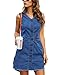 LookbookStore Short Denim Dress for Women Summer Dark Blue Sleeveless V-Neck Casual Dress with Pockets Frayed Raw Hem Size XL