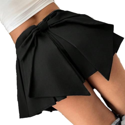 Bowknot A-Line Textured Short Skirt for Petite Women Pleated Chic