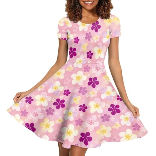 Image of HUGS IDEA Womens Puffy Swing Midi Dress Round Neck Short Sleeve Party A-Line Dresses