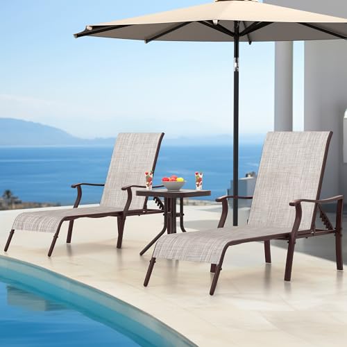 YITAHOME Outdoor Chaise Lounge Chair Set of 4, Patio Lounge Chair with 5 Adjustable Positions, Textile Pool Chaise Lounger for Outdoor, Patio, Beach, Yard (Beige) L Shape Beige 4 Chairs