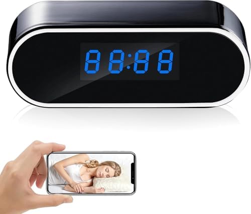 SQINGG - Cámara espía de 1080 p, mini cámara de vigilancia WiFi – interior 150 °, reloj oculto, espía a distancia discreta, compatible con la visión nocturna y la detección de movimiento (negro)