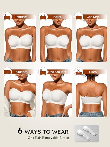 Image of Strapless Bras for Women, XS-XL, Front Closure Anti-Slip Comfortable Bandeau Top, Wavy Edge Padded Bra