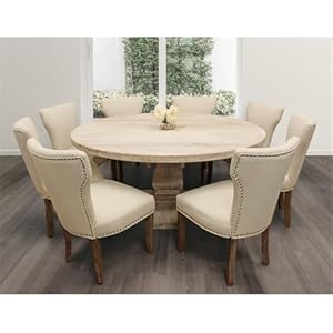 Moti Benedict 9-Piece Dining Set with 70" Round Dining Table and 8 Ivory Linen Chairs Moti Benedict 9 Piece Dining Set with 70 Round Dining Table and 8 Ivory Linen Chairs