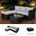 COZYBRITE Garden Corner Sofa Rattan Furniture Set 4 Seater Patio Outdoor Lounge Settee with Glass Coffee Table All-weather SFS066 (Black Rattan+Grey Cushion)