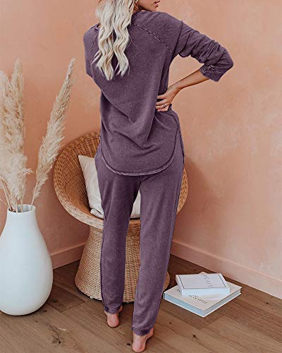 Eurivicy Women\'s Solid 2 Piece Sweatsuit Set Long Sleeve Pullover and Drawstring Sweatpants Sport Outfits Sets