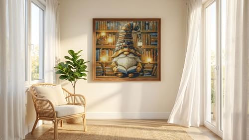Image of Book Gnome Cross Stitch Kits, Book Gnome Cross Stitch Patterns,Dimensions Cross Stitch Kits Embroidery Kit Arts and Crafts for Beginners 13.7x13.7 inch
