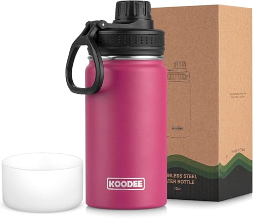 Image of Koodee Small 12 oz Stainless Steel Vacuum Insulated Wide Mouth Water Flask with Leakproof Spout Lid, Reusable BPA Free Bottle (Rose Red)