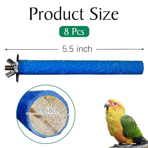 Image of Hamiledy Bird Grinding Perch for Parrots Sand Bird Perches Claw Trim Cage Perches for Parakeets Cockatiels Lovebirds Canaries Green Cheeked Conures and Similarly Sized Birds(8 Pcs 0.78 in Diameter)