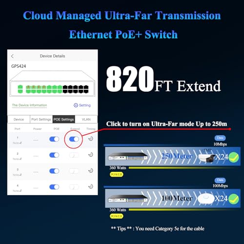 Image of 28-Port Ethernet PoE Switch (24 Gigabit PoE Ports, 2 Uplinks，2 SFP Slot) with Extend Function, Easy Smart Managed Ethernet Switch, Plug & Play, Fanless Metal Design, VLAN, Qos,Desktop /Wall Mount