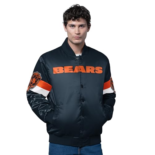 STARTER Mens Navy Chicago Bears Triple Option Satin Varsity Full-Snap Jacket
