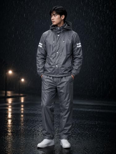 Image of TAGAS Men's Raincoat ||Waterproof for Bike ||Reversible Double Layer with Hood || Set of Top and Bottom With Cap rain Wear