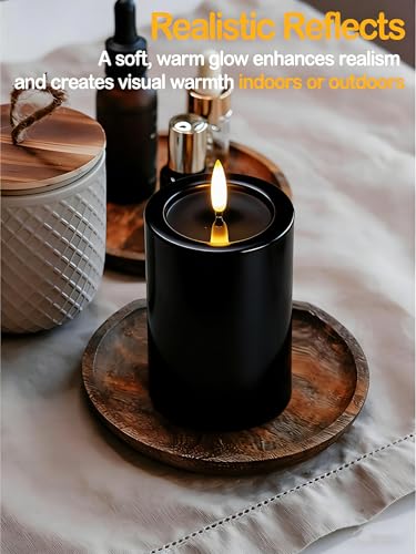 Image of Gmnee 3 inchx4 inch Outdoor Waterproof Flameless Candles with Remote Timers Plastic | 2 Pack Battery Operated Candles, LED Candles, Electric Fake Pillar Candles for Patio, Porch, and Lanterns Decor (Black)