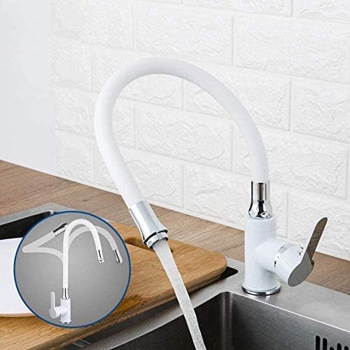 Robinet de cuisine blanc avec tuyau flexible en gel de silice pour eau chaude et froide