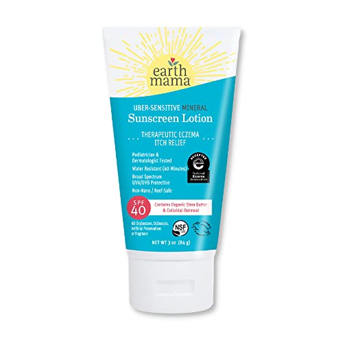 Image of Earth Mama Uber-Sensitive Mineral Sunscreen Lotion SPF 40 | Reef Safe, Non-Nano Zinc, Contains Organic Colloidal Oatmeal | Steroid-Free Eczema Cream for Baby, Kid & Family, 3-Ounce