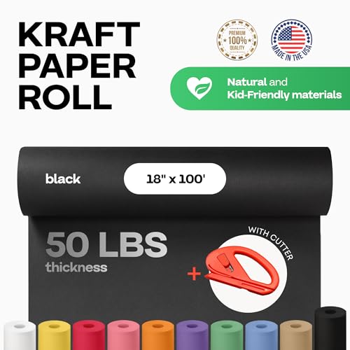 Image of Black Kraft Paper Roll 18 inch x 1200 inch (100 feet) with Cutter - USA-Made Gift Wrapping Paper for Packing, Moving, Shipping & Crafts /Arts - 100% Recyclable Natural Craft Material by IDL Packaging | Gift Wrapping Paper for Packing, Moving, Shipping & Crafts /Arts - 100% Recyclable Natural Craft Material by IDL Packaging