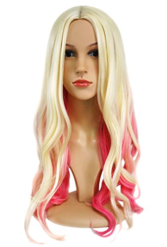 Sale! AnotherMe Long Big Wavy Blonde Pink Ombre Two Tone Hair Wig Women Heat Resistant Fiber 23.5" Central Parting Party Cosplay Wig
