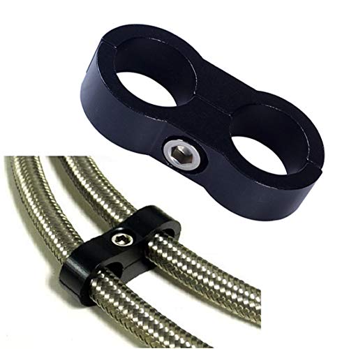 -6AN Hose Separator Clamp - Fuel line Mounting Clamps,Aluminum Hose Fitting Adapter, Great for 3/8 Fuel Hose, Oil Line, Brake Line, Water Pipe and Gas Line,4Pcs/Pack,Black