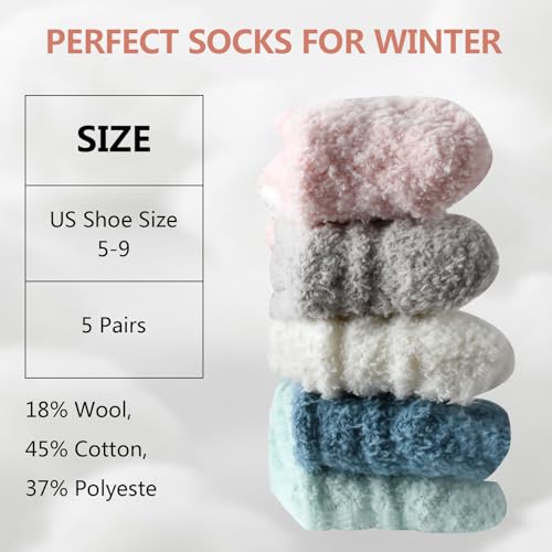 Lisacool 5 Pairs Womens Wool Socks - Winter Warm Socks - Thick Thermal Knit Vintage Cozy Crew Soft Gifts for Women4