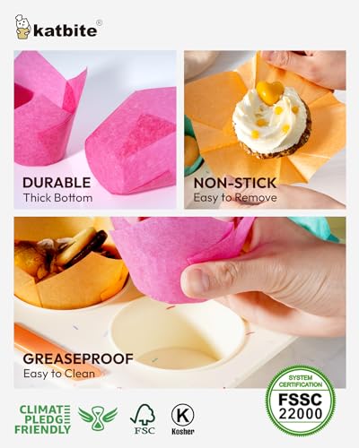 image for Katbite Tulip Cupcake Liners 200PCS, Muffin Liners Baking Cups, Cupcak