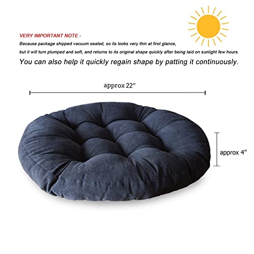 Round Floor Seat Pillows Cushions 22" X 22", Soft Thicken Yoga Meditation Cushion Pouf Tufted Corduroy Tatami Floor Pillow Reading Cushion Chair Pad Casual Seating For Adults & Kids, Navy Blue #TOP1