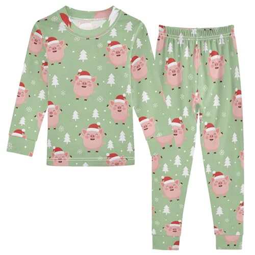 Pajama Sets Long Sleeve Christmas Pigs on Green Soft Comfy Sleepwear 2 Piece PJS 3-8T