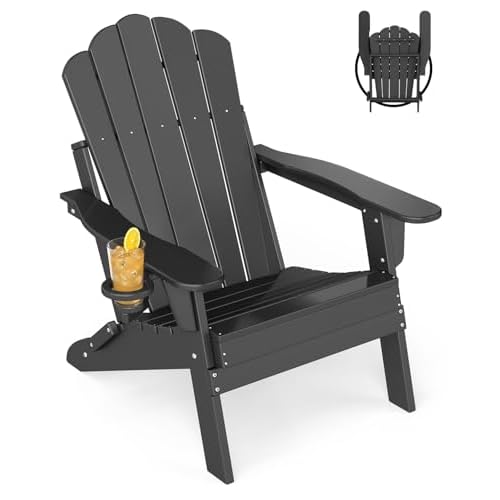 GREENVINES Oversized-Folding-Adirondack-Chairs-Set-of-2 | HDPE Plastic | Cup Holder | Fire Pit Chair | All Weather | for Outdoor Deck Backyard | Aqua 2PCS Aqua