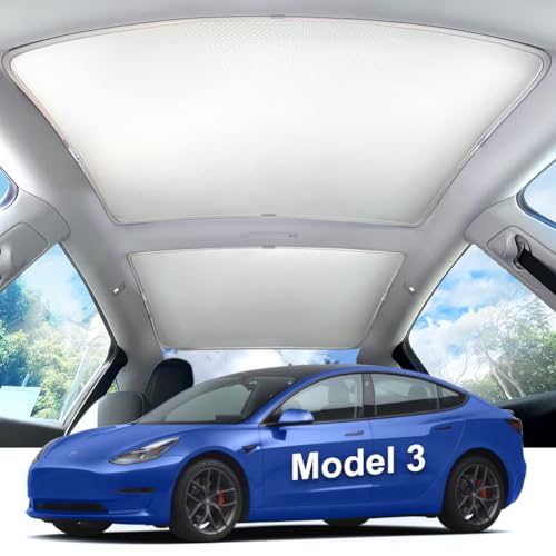 Image of Tesla Model 3(2020-2025) Double-Layer Glass Sunshade Roof Red-Film Crystal Coatings,Easy Install with Clips, Foldable & Storage Bag UV Blocking Tesla Accessories Gray