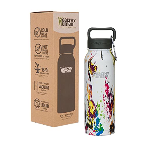 Healthy Human Stainless Steel Water Bottle, Double Walled Vacuum Insulated Tumblers, Travel Bottles with Leak Proof Lid for Adults, Picnic, Camping, Hiking, Outdoor, 16 oz (473 ml), Art Deco